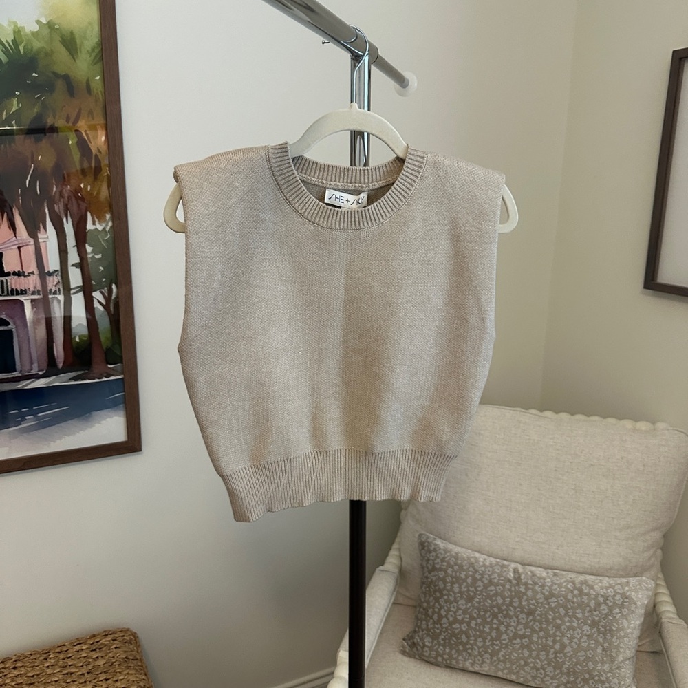 She + Sky Taupe Knit Sweater Vest